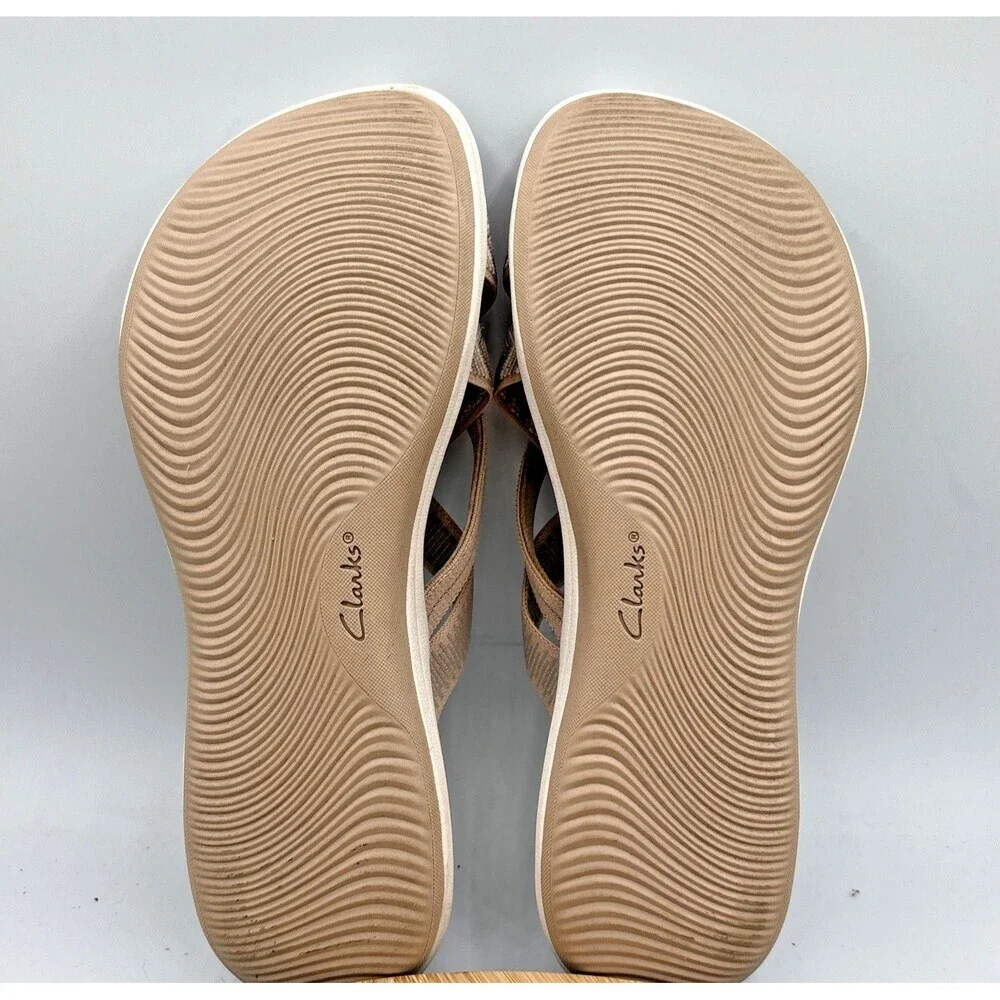 Clarks CloudSteppers Mira Isle Sand Textile Women's Sandals Size 10 Slide